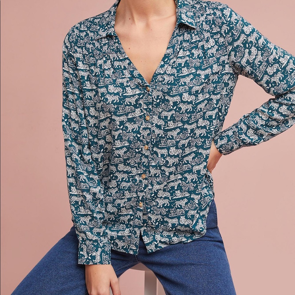 Anthropologie Maeve Amara Tiger Print Top